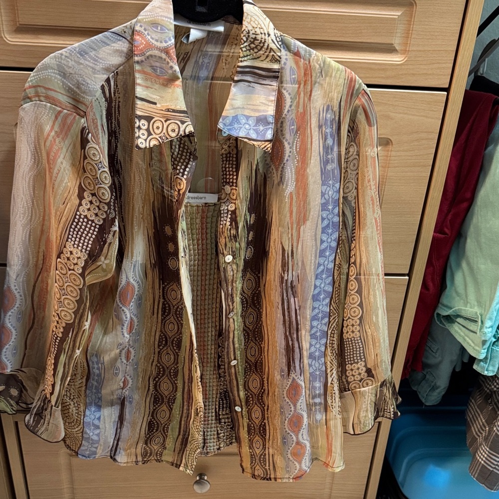 dressbarn Brown and Blue Patterned Blouse (2pc)